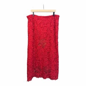 Red Sequin Floral Lace Maxi Skirt – Holiday Party Glam XL LE1